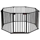 COSTWAY Hopfallbar babykaminskyddsgaller, 480 x 74 cm, lekhage med säkerhetsdörr, ugnsskyddsgaller, konfigurationsgaller av metall, avstängningsgaller (svart)