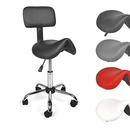 Mingone Sadelpall, Ergonomisk Höjdjusterbar Kontorspall, 360° Vridbar med Ryggstöd & Hjul, Sadelstol, Svart