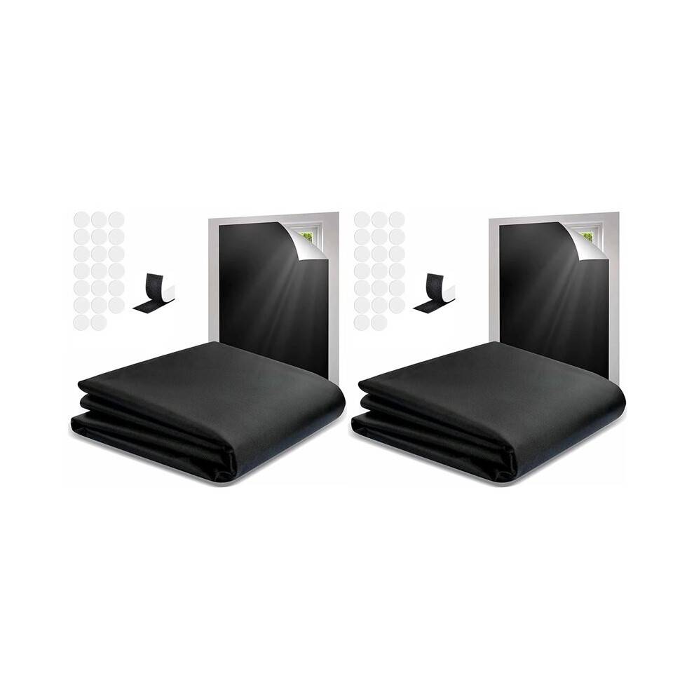 2X Portable Blackout Shades Film No Drill Travel Blackout Blinds Sunblock Window Cover Blackout Curtains 145 X 100cm