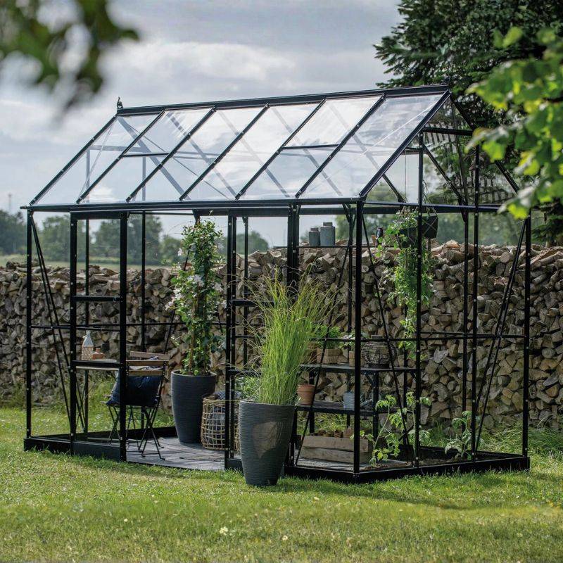 Halls Icon Planthouse 6 - Sort m/3 mm hærdet glas - 7,3 m²
