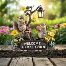 1 st Squirrel Acrylic Garden Stake - Välkommen till min trädgård dekorativ skylt, utomhusprydnad för gräsmattor, ingen elektricitet behövs, fjäderlös, - Multifärgad (A)