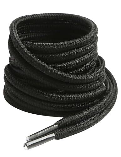 VSUDO 115 cm Runda Svart Skosnören för Stövlar, Svart Snören för Kängor, Boots – 4mm Svart Stövelsnören Kompatibla med Dr. Martens, Ecco, Lundhags, Kavat, Icebug, Solovair (2 Par-Svart-115cm)