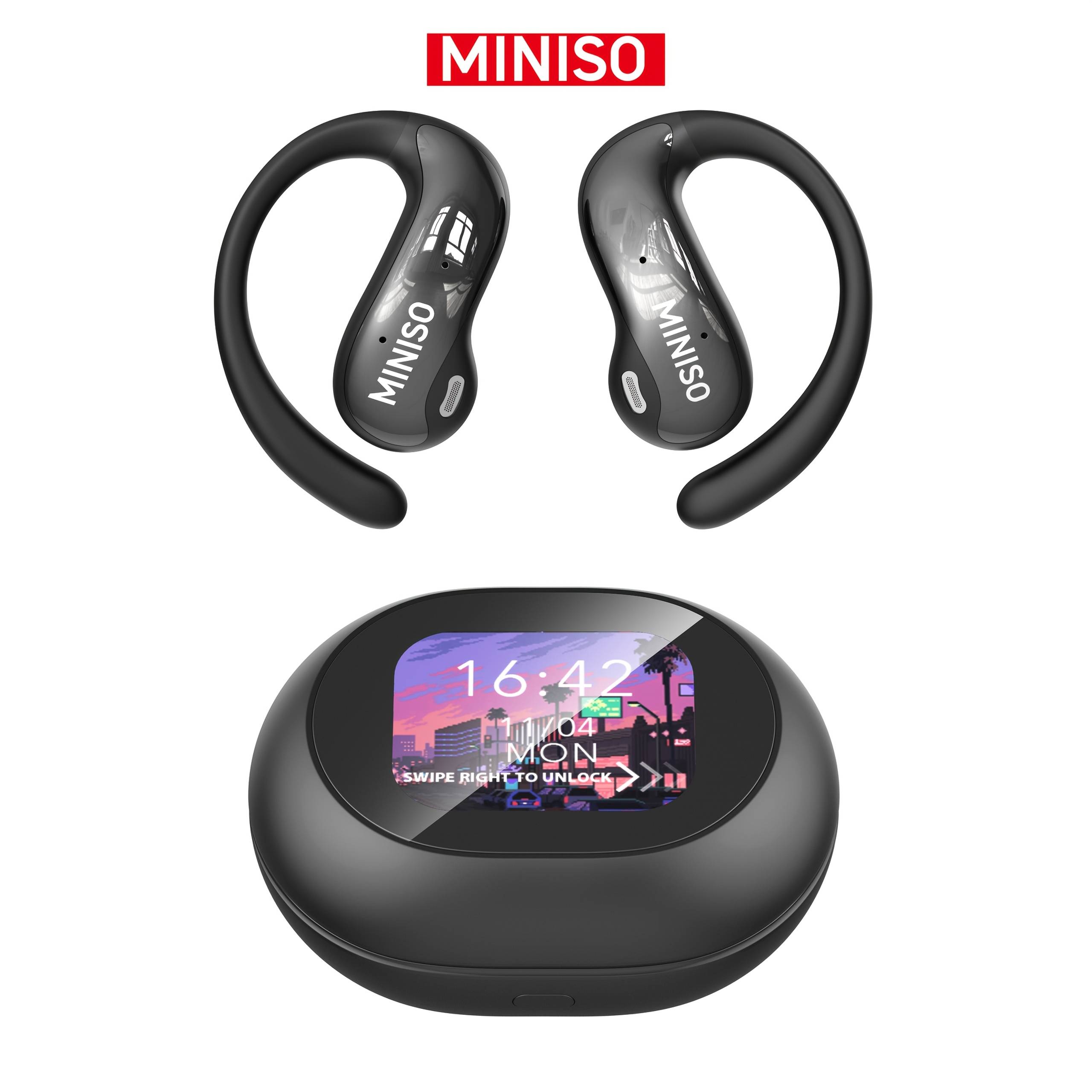 Miniso Ms188 Ai Earphones Wireless 134 Languages Ai Translation Bluetooth Smart Earbuds With Lcd Screen Charging Case App Chargeable Black