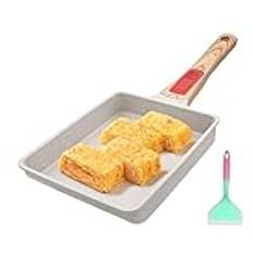 AIKENBBKK Japansk omelett panna nonstick, Tamagoyaki panna ägg rulle panna med avtagbart handtag, ugn och diskmaskinssäker, 19 x 16 cm (vit)