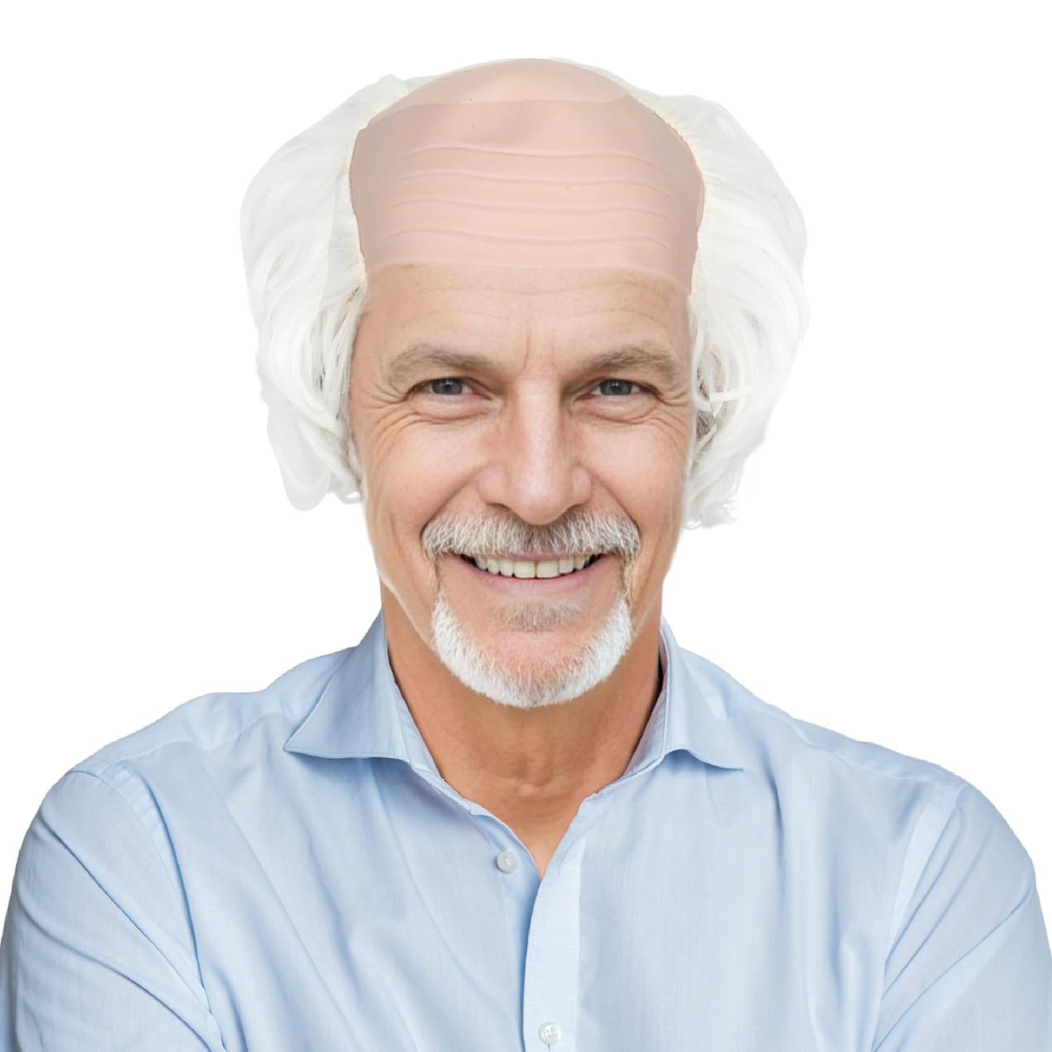 Gammal Man Peruk Vit Kal Keps Med Hår På Sidorna Tunnhårig Peruk Farfar Halloween Cosplay Kostym Syntetiska Peruker brun