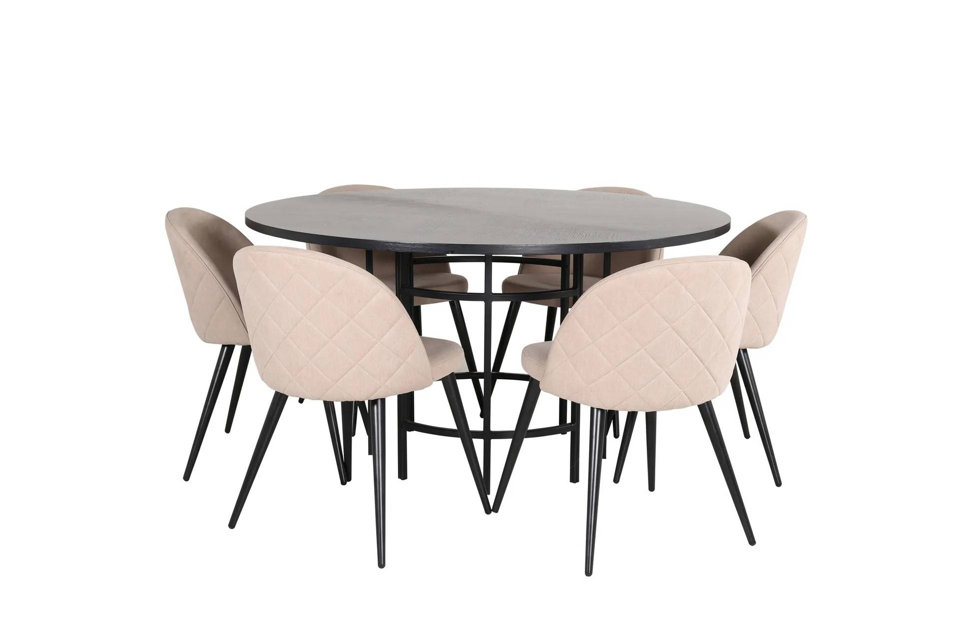 Venture Home Copenhagen Matgrupp 140 cm Rund med 6 Velvet stolar - Beige Matgrupp & matbord med stolar