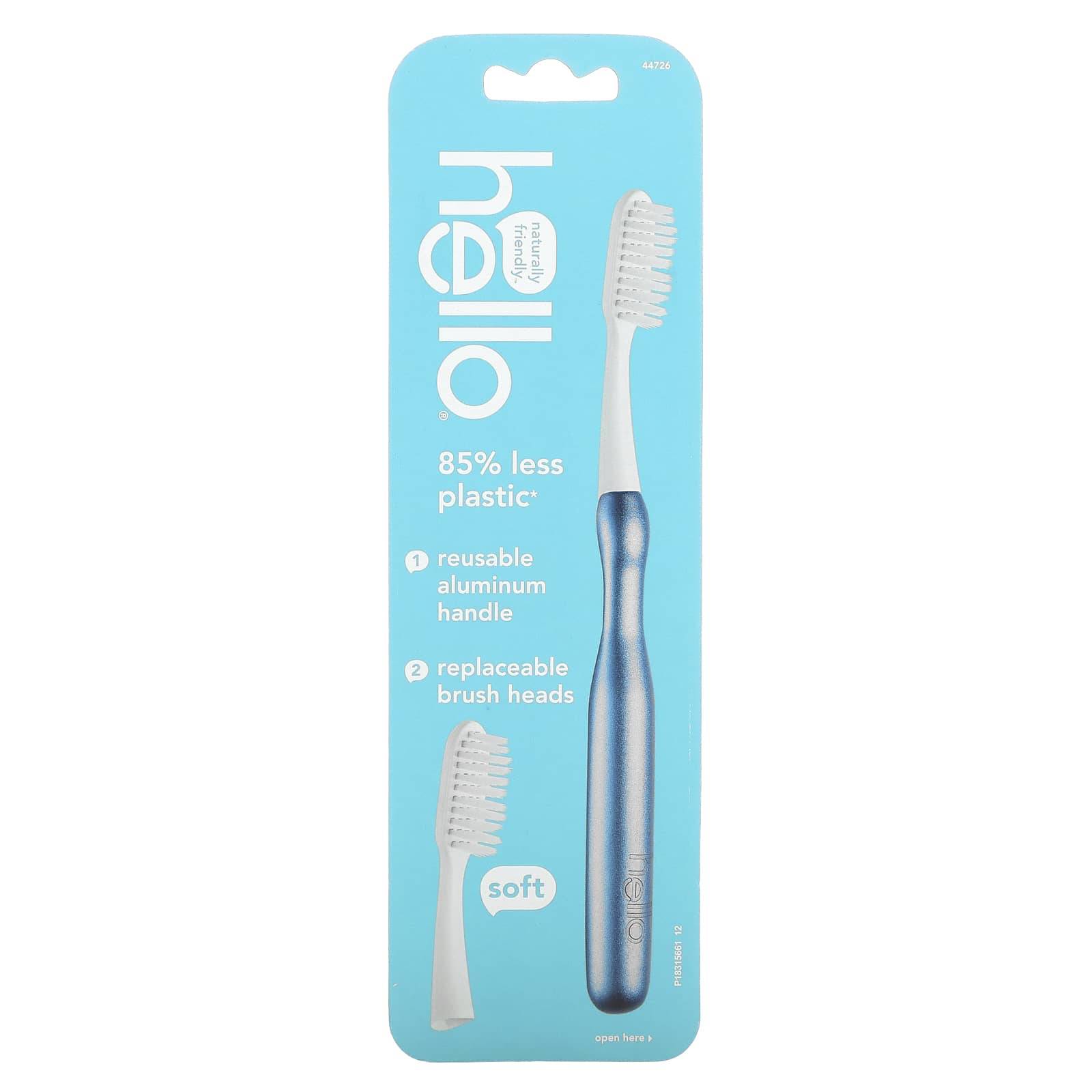 Aluminum toothbrush with replaceable brush head, soft bristles, blue, 1 toothbrush and 1 replaceable brush head
