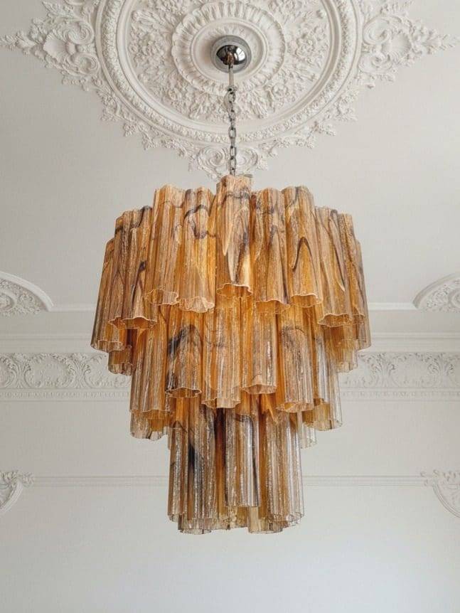 Murano Lysekrone - 48 tuber - Alabaster Rav/Sort Krom blank