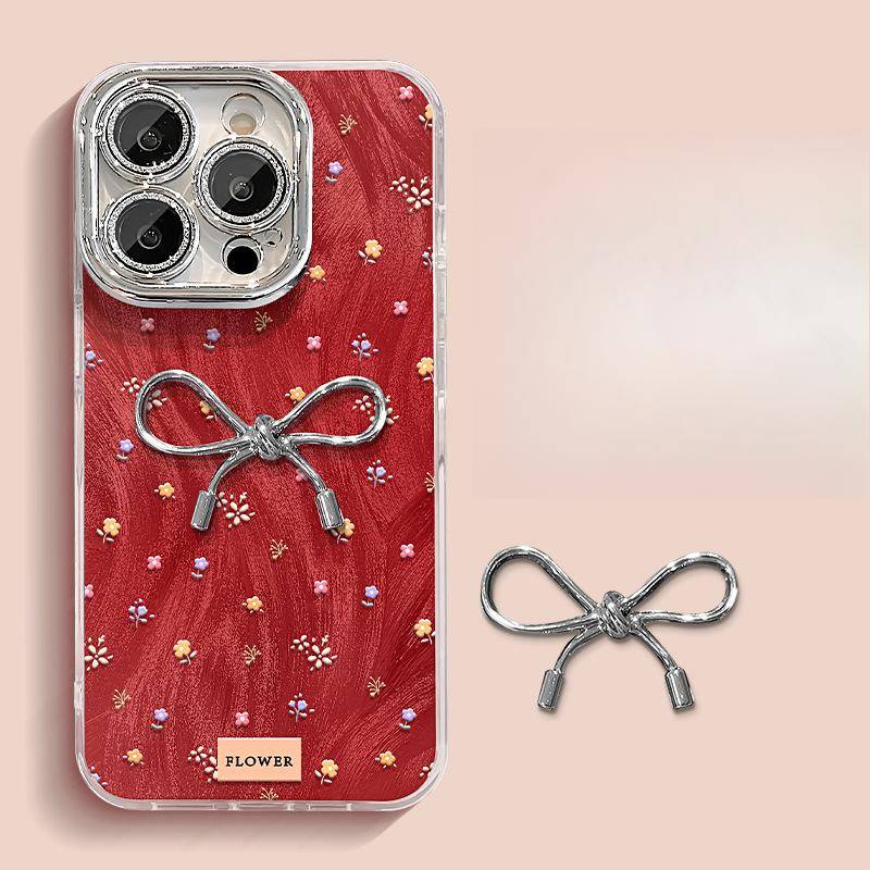 Floral Three-dimensional Bow Suitable for Apple 16 Feather Yarn Mobile Phone Case Iphone15 Full Cover Anti-fall 14 Lens Film 13 Redmi Note 11 Pro