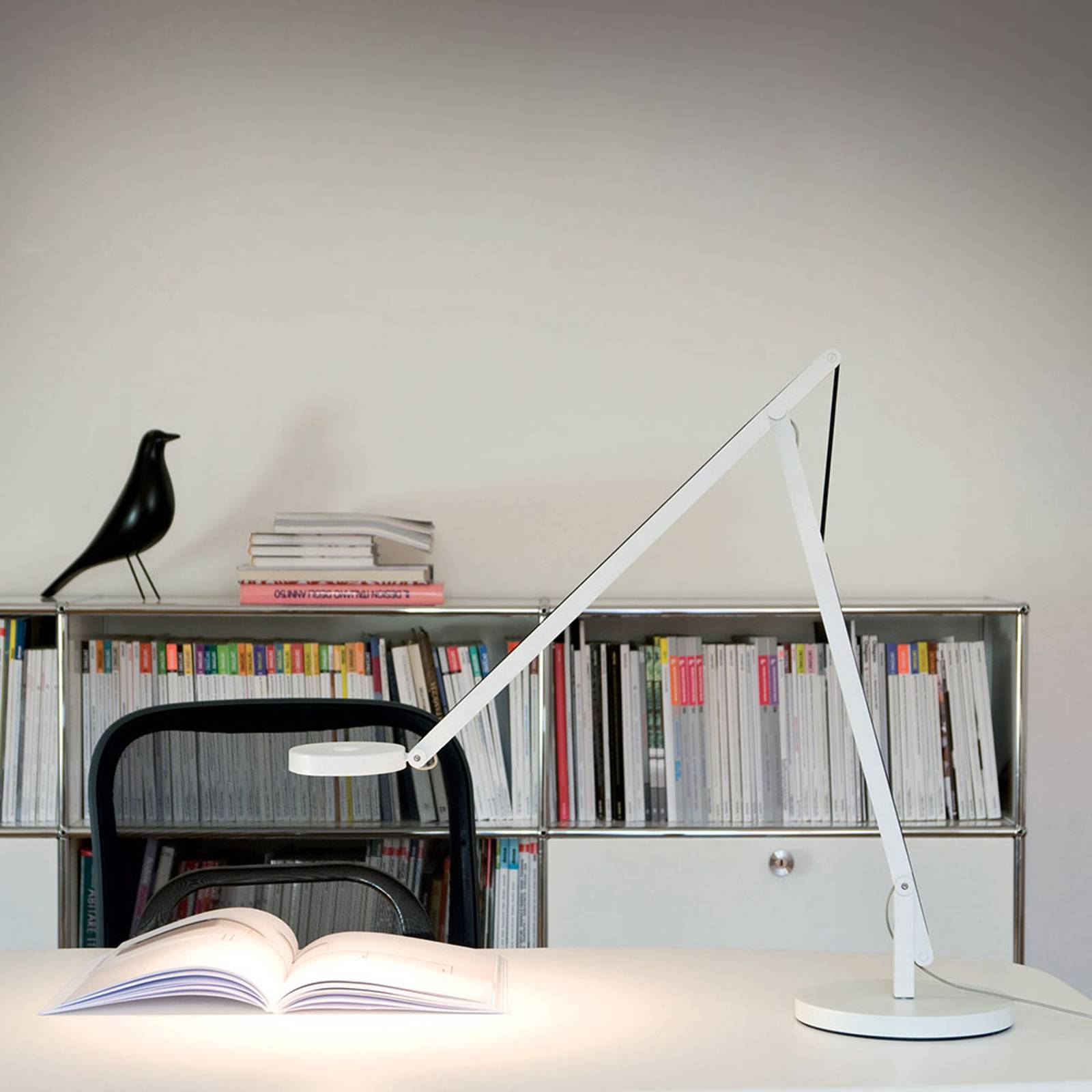 Rotaliana Skrivbordslampa String T1 Mini DTW, dimbar, Vitt / opal, Arbetsrum / kontor, Aluminium / grå / zink, Design, Bordslampa