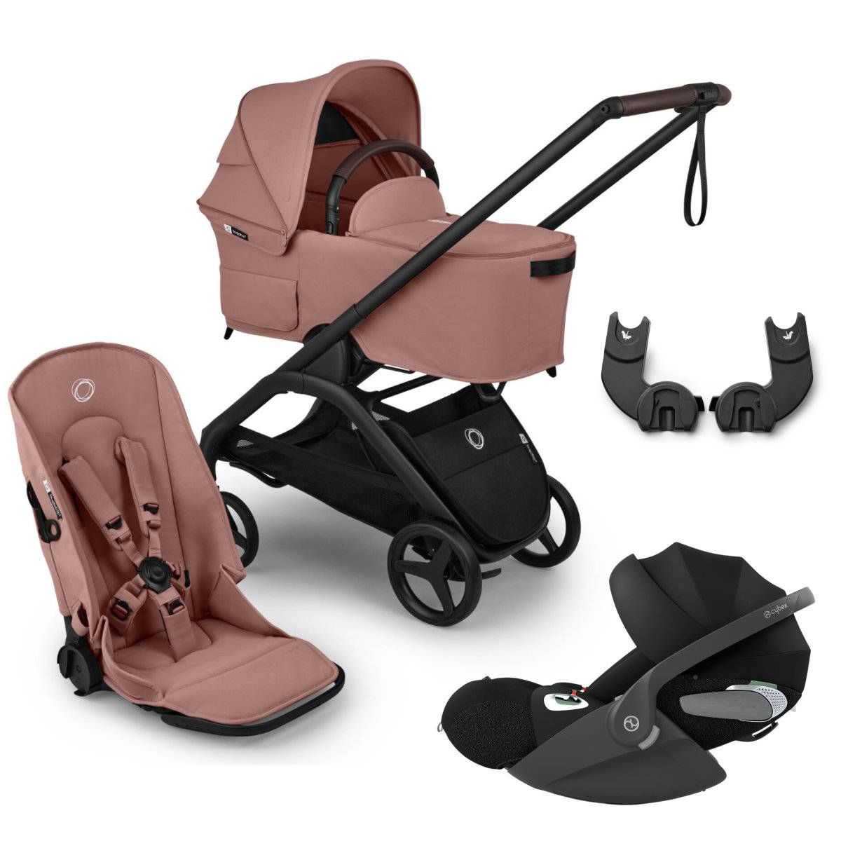Bugaboo Dragonfly Plus 3-in-1 Stroller Set incl. Cybex Cloud T i-Size Infant Car Seat - Black / Dusty Pink