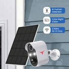 Security Cameras Wireless Outdoor With Solar Panel, 1080P Battery Power WiFi Surveillance, Indoor Home Camera With 4 Spotlights, 2-Way Audio, Smart AI Human Detection, Color Night Vision, Cloud Storage