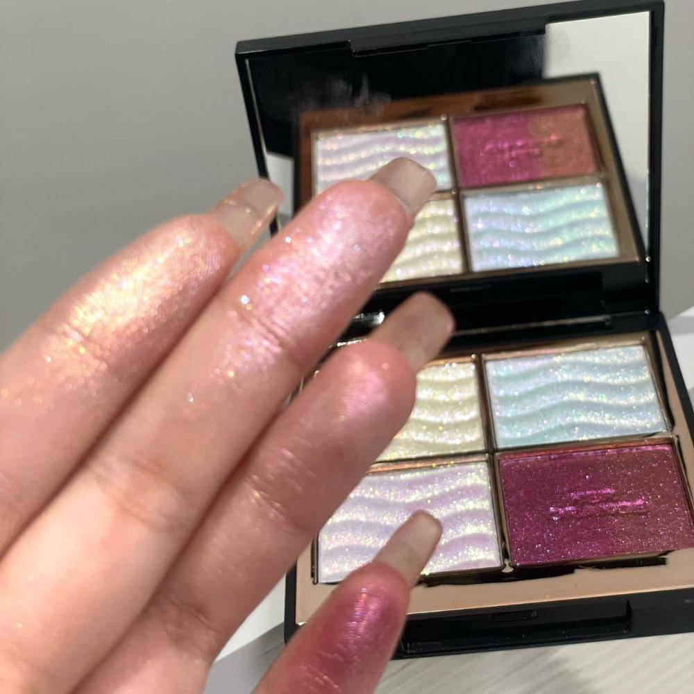 HERORANGE Color Dream Chameleon Ögonskuggpalett, 4-färgs Duokrom Skimmer Glitter Högpigmenterad Silkeslen Ansiktsmakeup-palett med Kompakt Spegel blac