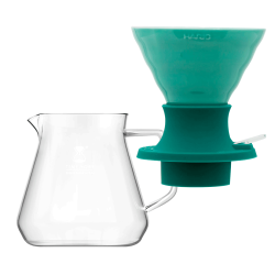 Filterbryg Sæt Inkl. Timemore Server 600ml & Hario V60 Immersion Switch Dripper Keramik 2 Kop. Turkis & 100 stk. Filtre