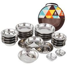 22PCS Service Plate Set Stainless Steel Dinnerware Set for Outdoor Camping Self Driving Tour