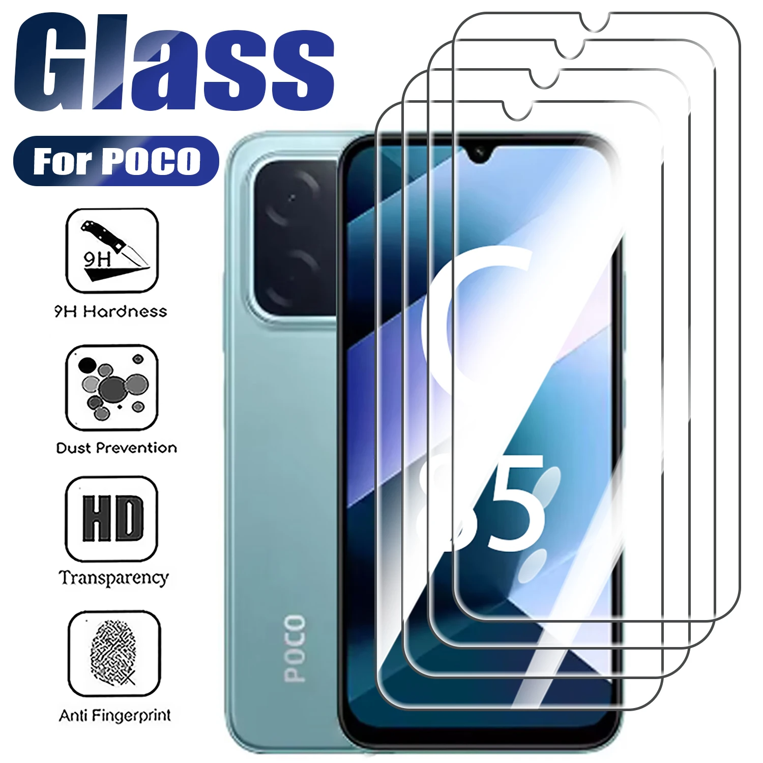 1-4Pcs Tempered Glass Screen Protector for Xiaomi POCO C75 C85 for Redmi 14C 14R 15C 15R 15 4G 5G A5 - Clear Film Cover