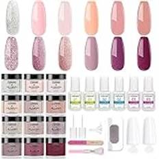 Lofuanna Nail Dopppulver Kit-12 färger nedsänkningspulver med bas toppbeläggning, dip powder manikyrset för nybörjare, behöver inte UV/LED