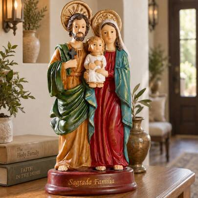 Sagrada Familia religiös figurin, Jesus Maria Josef kristen katolsk heminredning, lämplig för bönehörna, familjealtarhylla, vardagsrum, tro och andlig - Multifärgad (En-Storlek,Heliga familjen-figur)