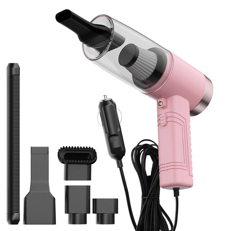 12v bärbar handdammsugare för våt torr användning dubbelt med led-ficklampa + bilparfym - Rosa
