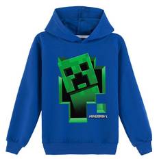Minecraft Hoodie til Børn, Unisex, Creeper Trykt Hættetrøje, Langærmet Pullover Top til Drenge og Piger, Gamer Gave - WELLNGS Dark Blue 6-7Years