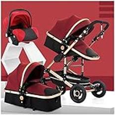 Baby Barnvagn for Nyfödd, 3 i 1 Högvy Baby Barnvagn Barnvagn For Toddler Stötdämpande Spädbarn Pushchair Vagn Bassinet Med Myggnät, Kopphållare, Fotskydd(Red)