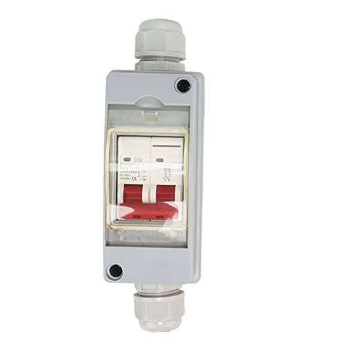 Focket 32A 500V PV DC frånkopplingsbrytare, MCB 2P Solar Current Sink Load Switching Air Switch, Miniatyrbrytare med IP65 Vattentät Distributionslåda för Solpanel (Utan kabel)