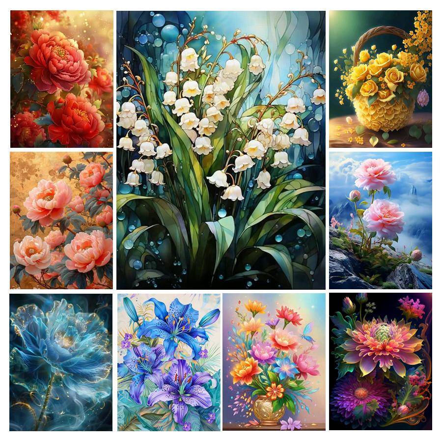 Diamond Painting Ny Kollektion 2024 Färsk Blomma Gör-det-själv Helt Fyrkantig Rund Borr Strass Broderi Färg Blommig Pion Ros Mosaik Korsstygnssatser