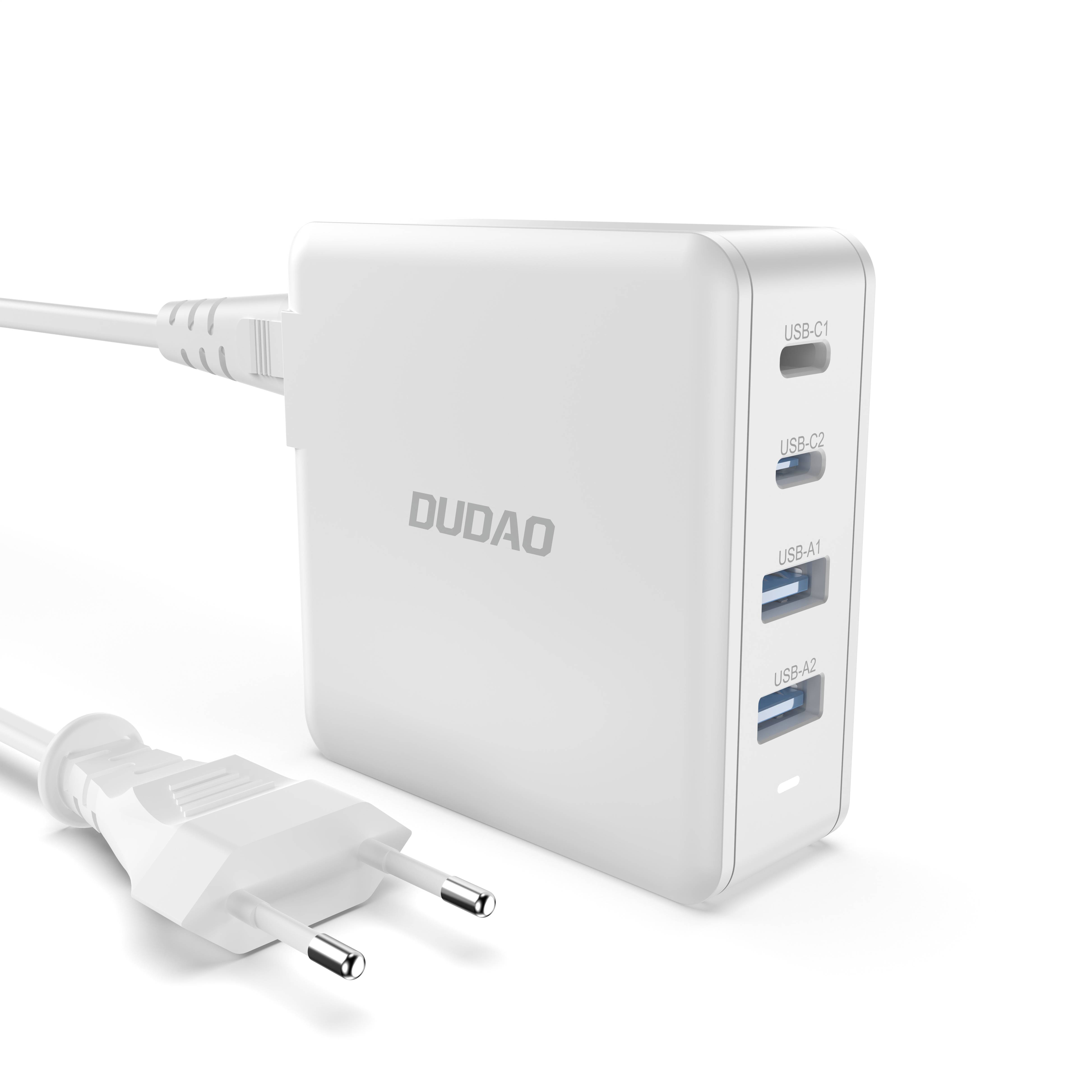DUDAO A100EU Oplader 100W - 2 x USB + 2 x USB-C - Hurtig Opladning - Hvid.
