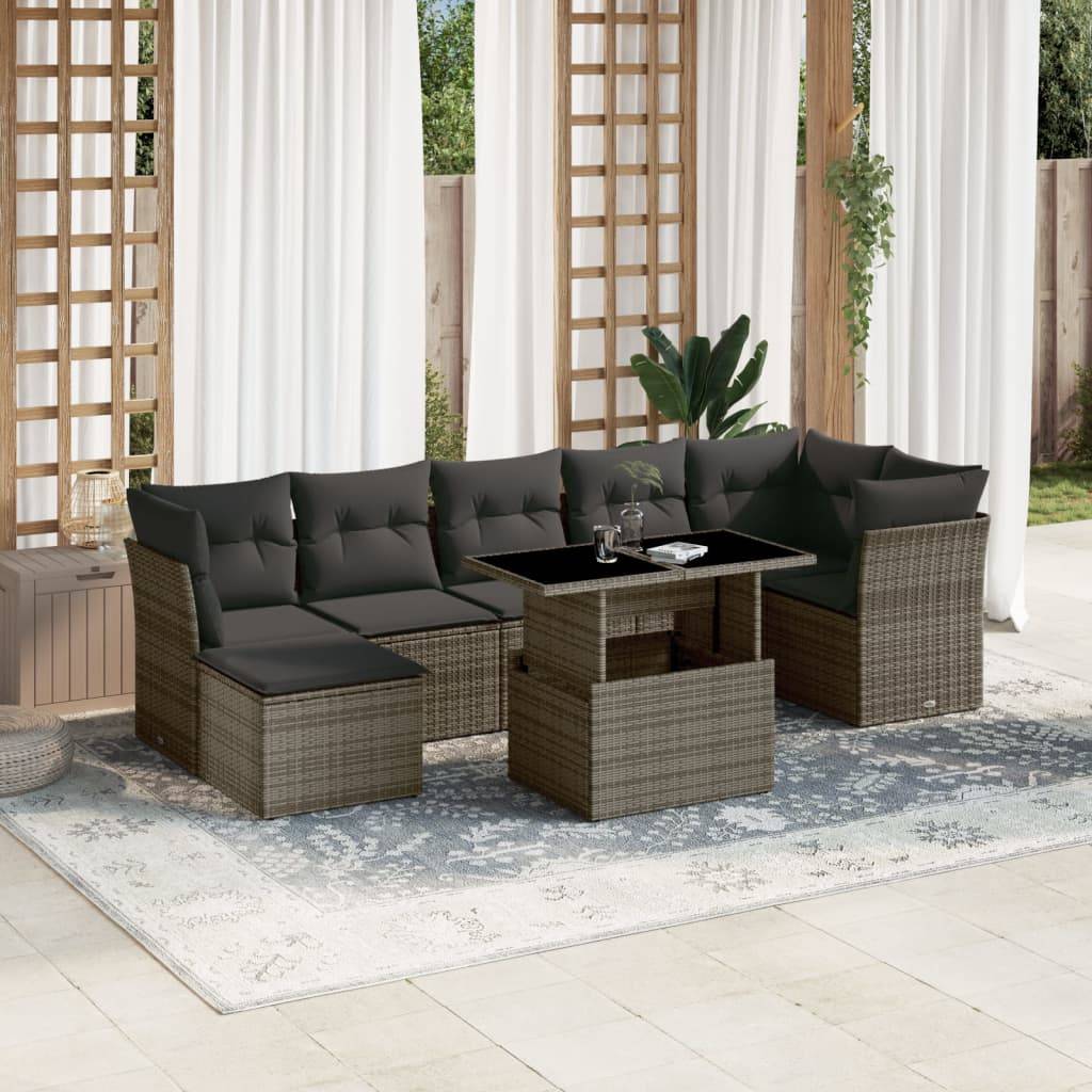 Sofasæt Til Haven 8 Dele Med Hynder Polyrattan - Grå / uden opbevaring
