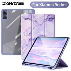Marmormönster akryl transparent skal med pennfack lämplig för Redmi Se 11 Redmi 10.61 kompatibel med 6/6Pro platt skyddsskal förhindrar repor färgglat - Blåröd (Xiaomi Redmi Pad 10.61'',Xiaomi Redmi Pad SE,Xiaomi Pad 6 Pro,Xiaomi Pad 6)