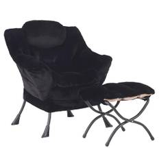 SESHINELL Lazy stol med ottoman, modern accentstol samtida lounge fritid soffa stol med armstöd, lässtol set för vardagsrum, sovrum, kontor, plysch svart