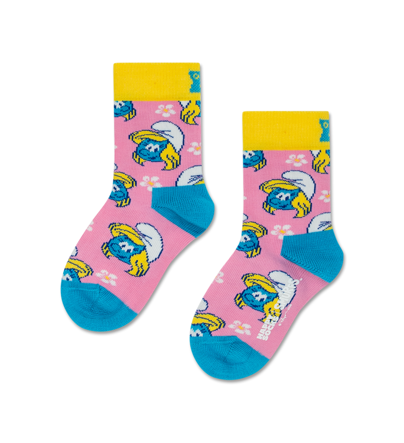 Happy Socks x Smurfs Kids Floral Smurfette Socks - Light Pink, White, Yellow, Light Blue (7-9 Years)