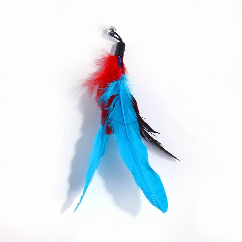 Feather Wand Cat Toy with Bell & Worm String - Interactive Teaser Set - THT-5-Blue