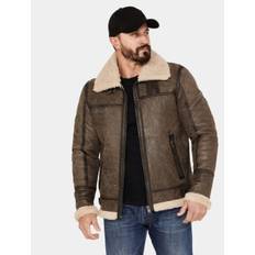 Classic Brown Leather Shearling Aviator Jacket