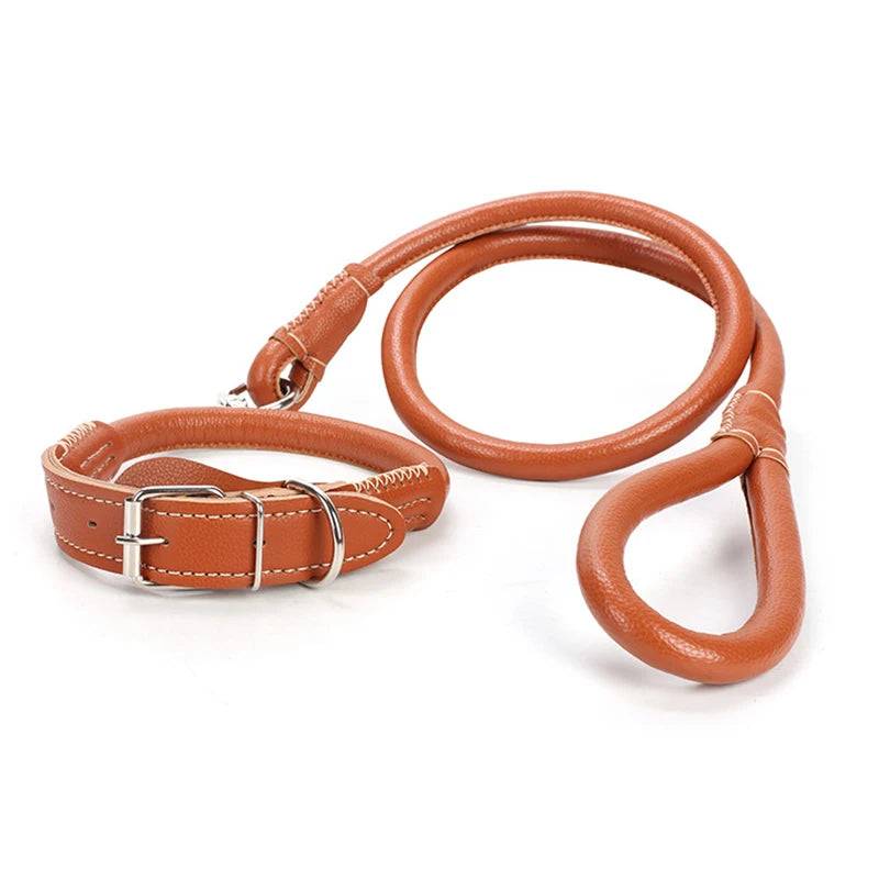 Leather Dog Collar & Leash Set for Medium & Large Dogs - Red / L-suit 22-40kg / SPC (L-suit 22-40kg)