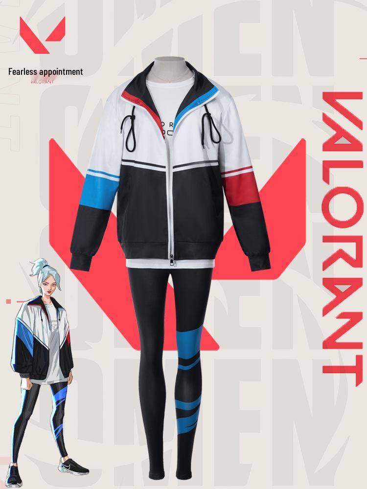 Jett Cosplay Vindjacka 3-delat set för Valorant-fans cm white