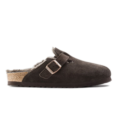 Birkenstock Boston Shearling Suede Leather Slippers, Mocha - 44