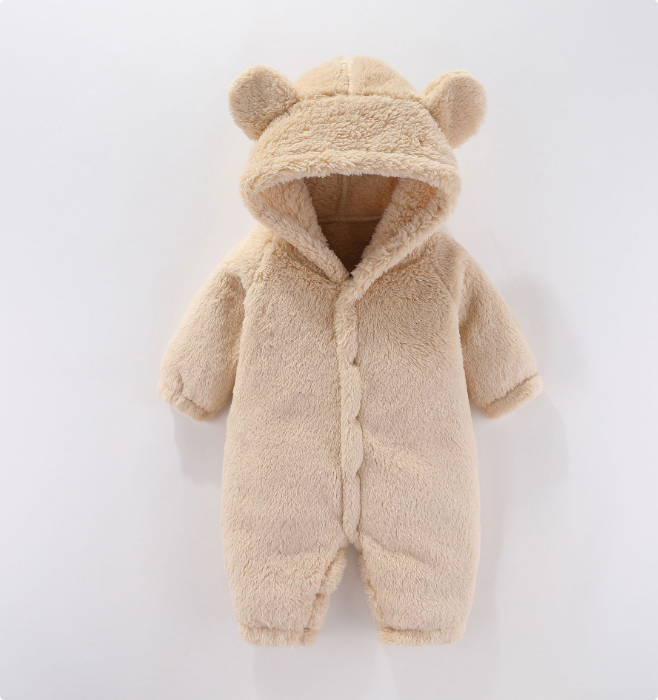 Mini Fashion™ - Fleece Romper - med huva Beige färg / 66 (3-6 månader) | Pedagogiska Träleksaker (66 (3-6 månader))