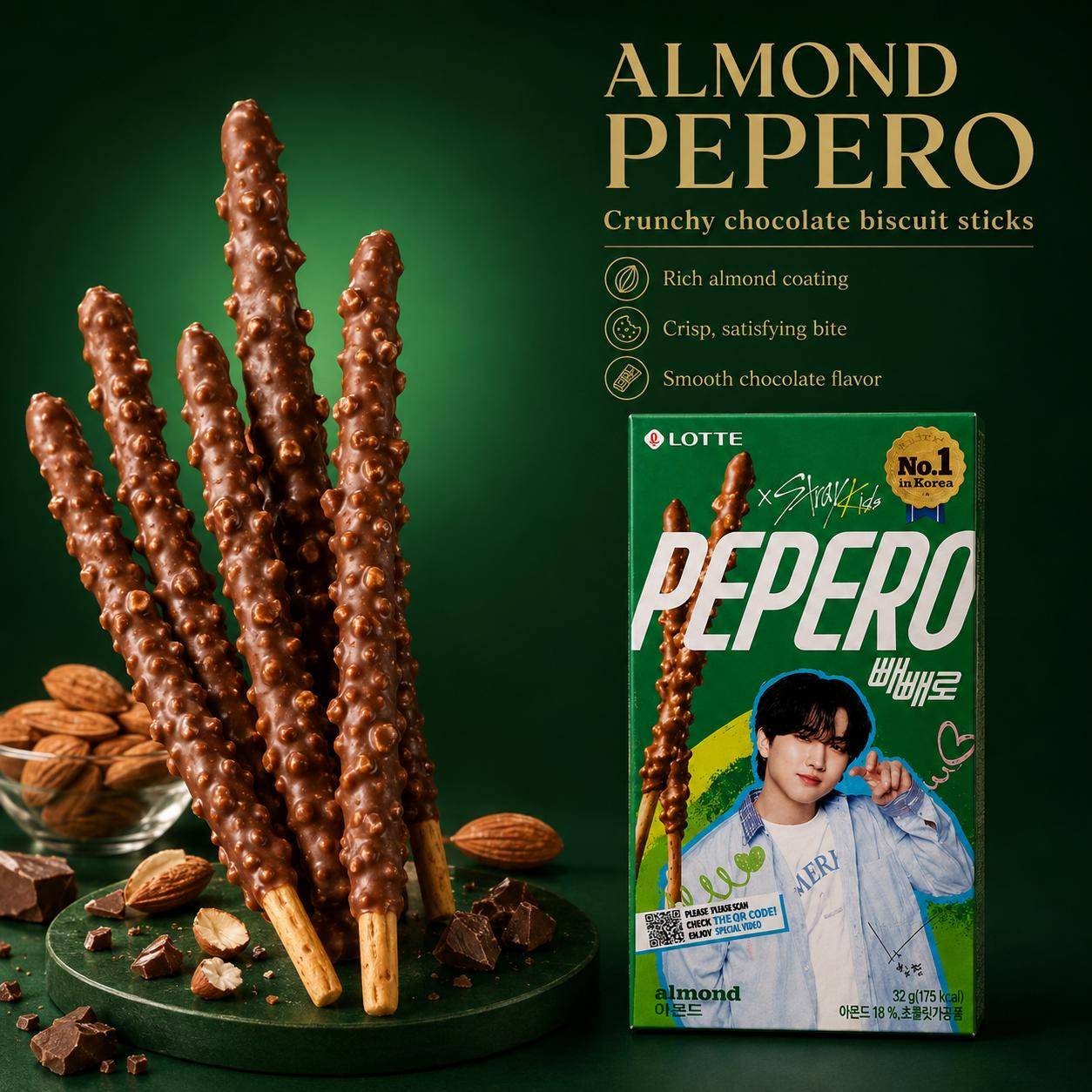 Lotte Pepero Mandel Choklad Kexpinnar Pojkband Begränsad Upplaga 32g Mönster skickas slumpmässigt