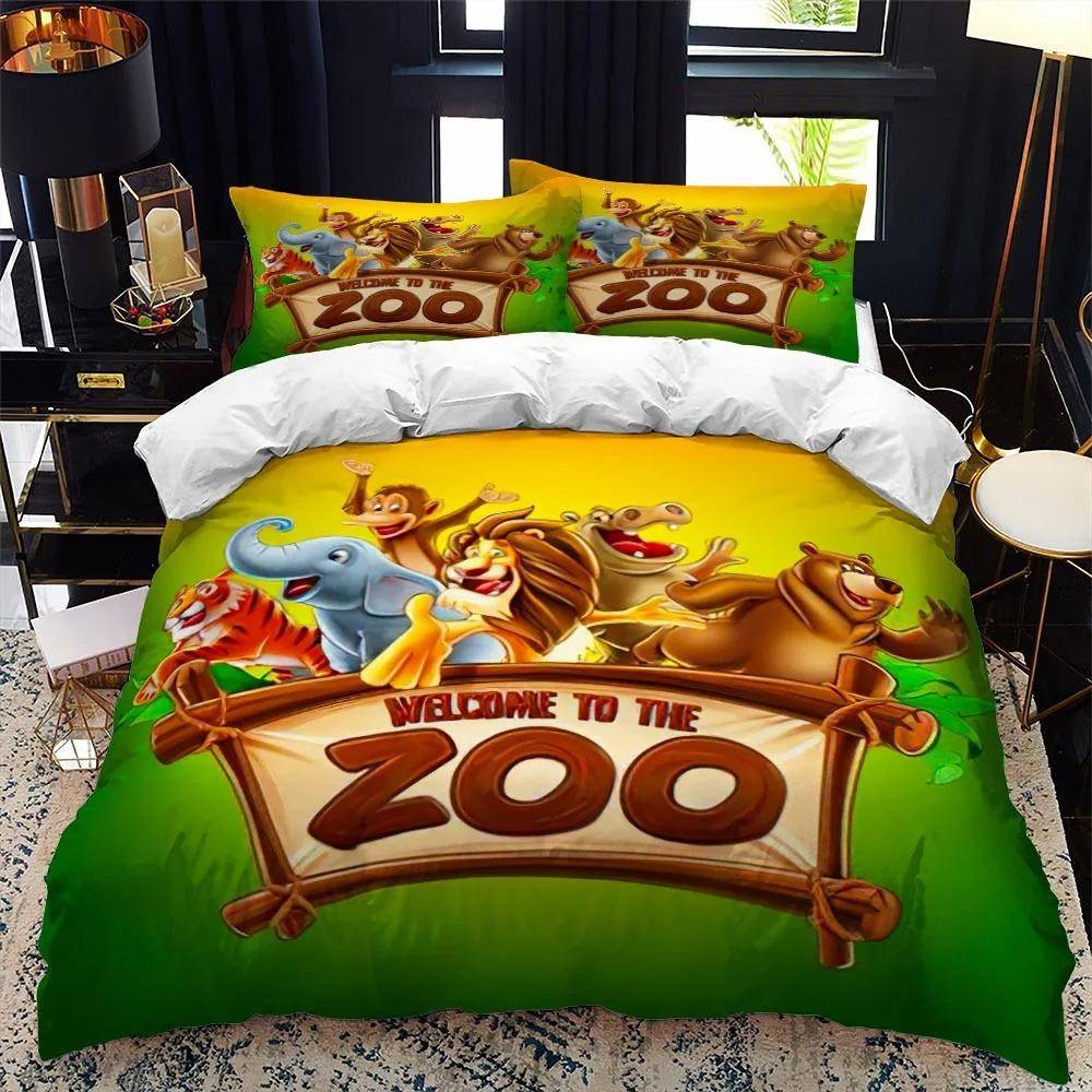 Tecknad Zoo Djur Sängklädesset Pojkar Flickor Enkel Queen Size Påslakan Örngott Säng Barn Vuxen Mode Hemtextil AU Single 140x210cm