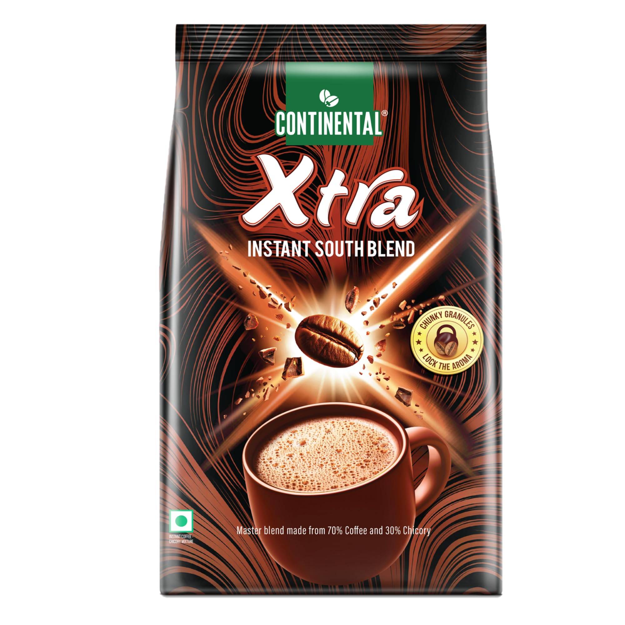 Continental Coffee Xtra Snabbkaffepulver | 200g Påse | 70% Kaffe 30% Cikoriorot | South Blend Snabbkaffe | Mellanrost | Premiumblandning o black