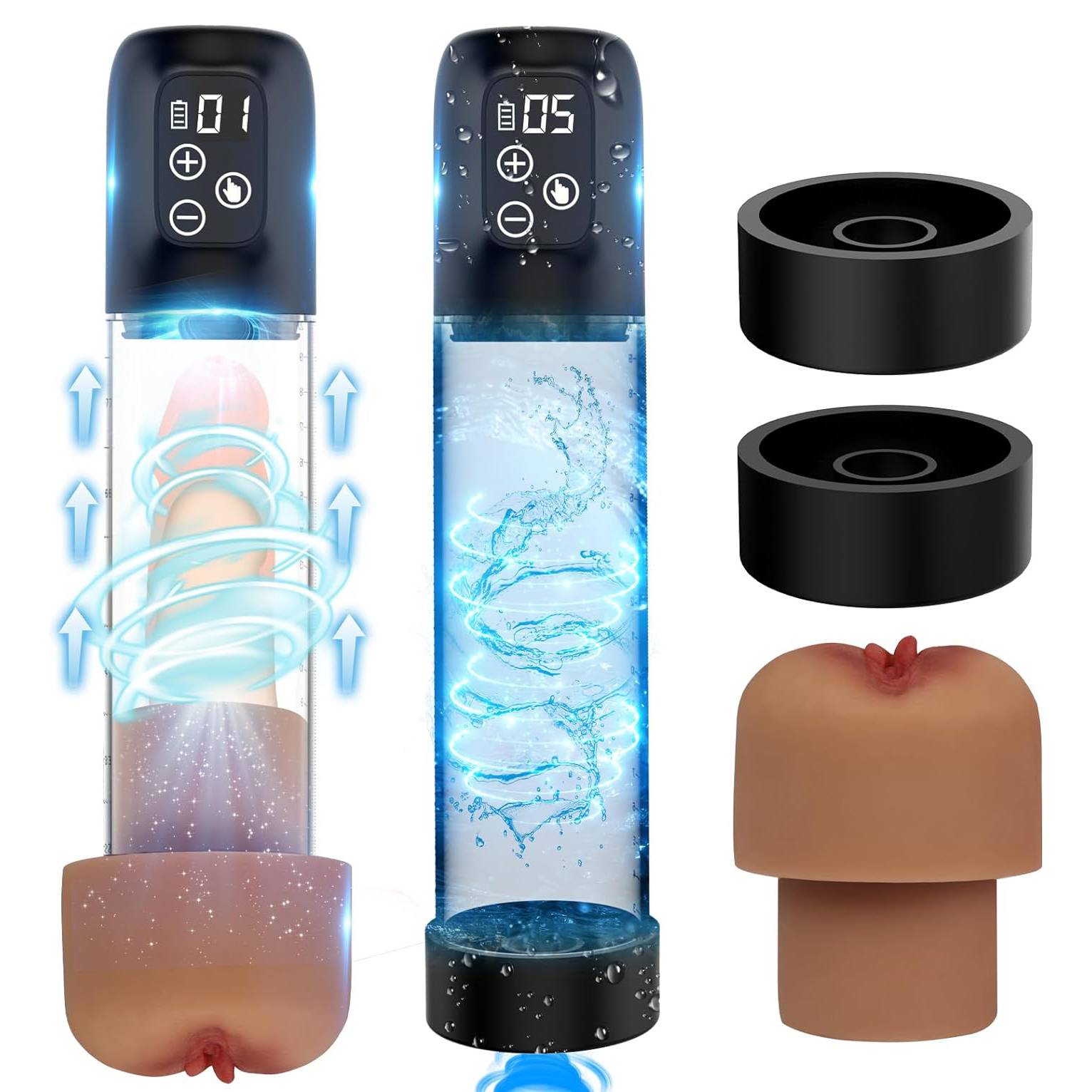 Paloqueth Automatic Powerfull Digital Penis Pump with Vagina Sleeve Brown.