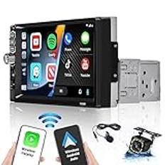 2024: Hikity 1 Din-bilradio med Apple CarPlay Android Auto, trådlös skärm, 7 tums HD-pekskärm, stereo, 1 Din, bluetooth med spegellänk, FM-radio, USB, TF, AUX, SWC+Retrocamera+mikrofon.