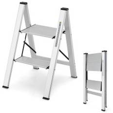 Trappstege 2-stegs fällbar aluminiumstege upp till 150 kg silver