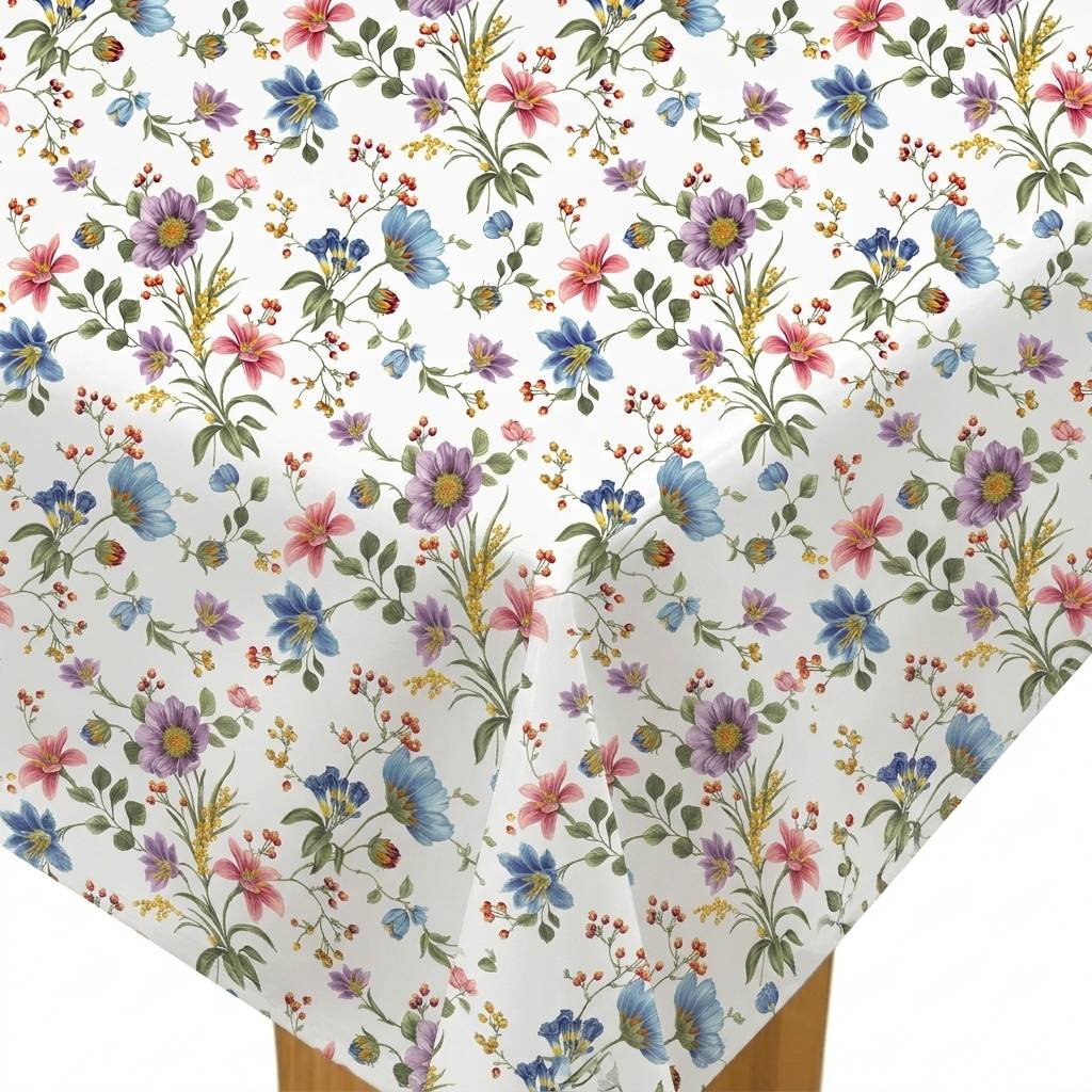 Voksdug blomster med bær, 140 cm, 5 meter