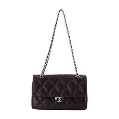 Tory Burch Bunny Knot Calfskin Leather Shoulder Bag — Brown