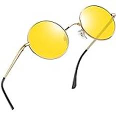 Joopin TAC Solglasögon För Nattkörning Anti Glare Vintage Round Night Vision Glasses Säker körning Gul Tonad Lins Steampunk Style Solglasögon UV400 Skydd Körning Golf Fiske