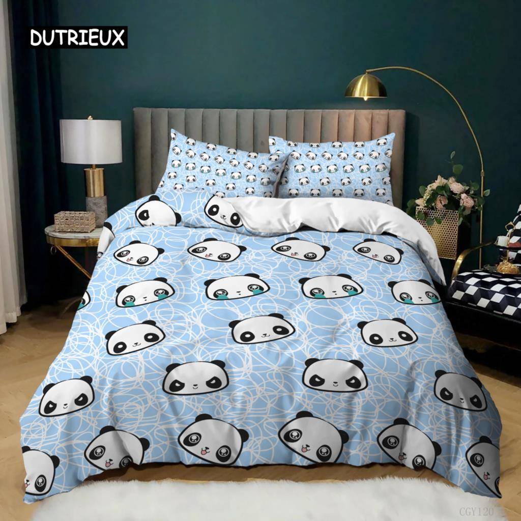Panda Påslakan Tecknad Panda Tryckt Sängklädesset För Barn Pojkar Flickor Mikrofiber Söt Djur Täcke Örngott 2/3st Full Storlek 150x200cm 3pcs