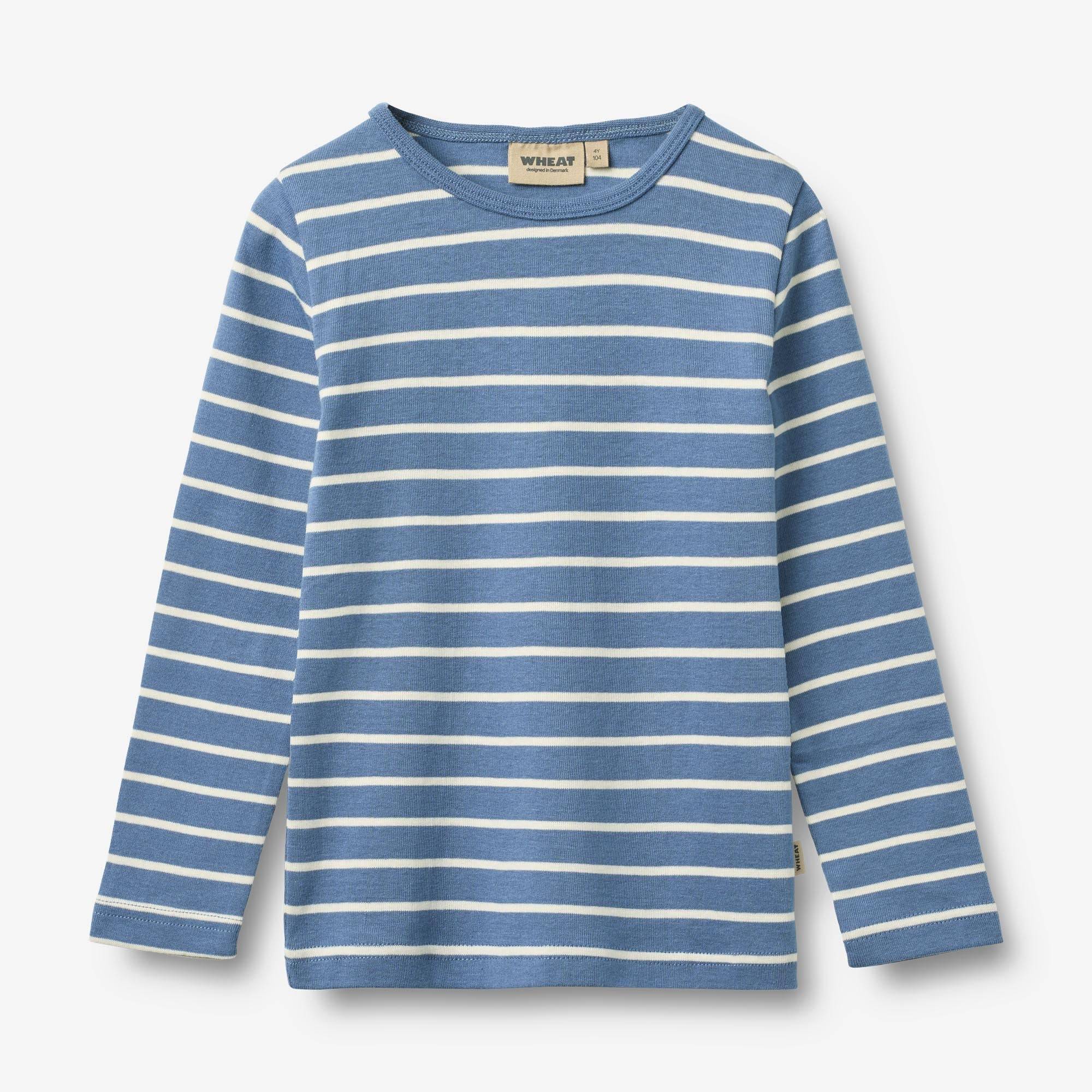 WHEAT® - Langærmet T-shirt Stig - blue stripe - Str 128.