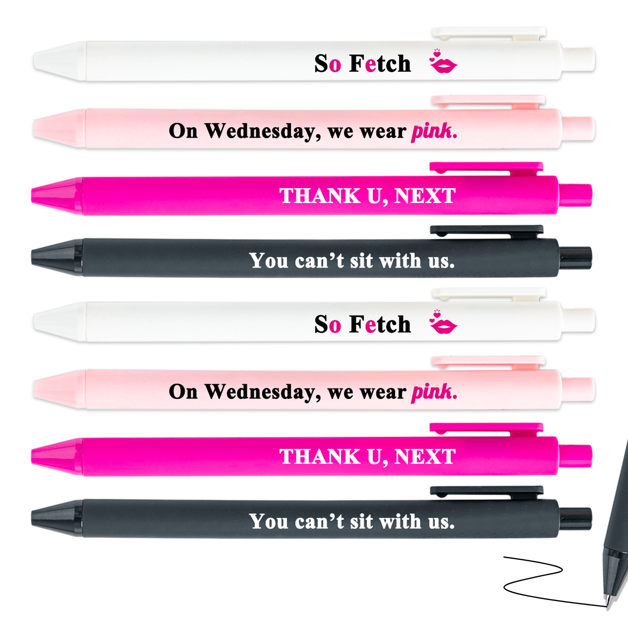 8pcs Mean So Fetch Pink Ballpoint Pens. Black Ink. Perfect Gift For Friend And Woman.